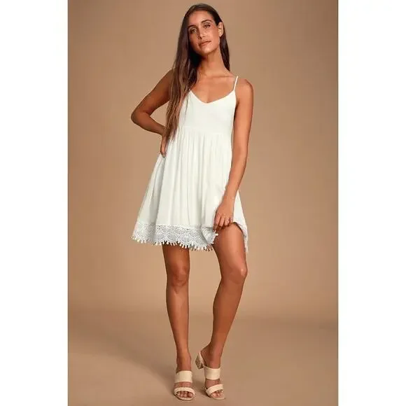 Lulus Rhiannon Ivory Lace Babydoll Dress White - Size S - Picture 1 of 4